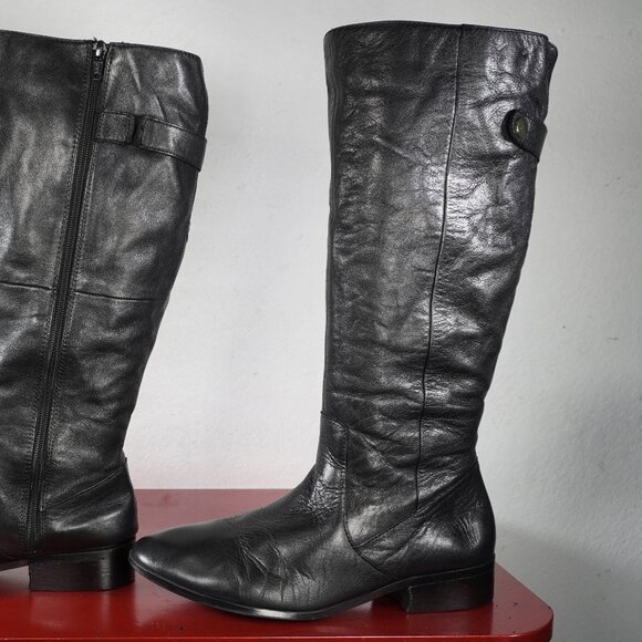 Women's Aldo Black Leather Knee High Low Heel Riding Fashion Boots 10 - Picture 1 of 11